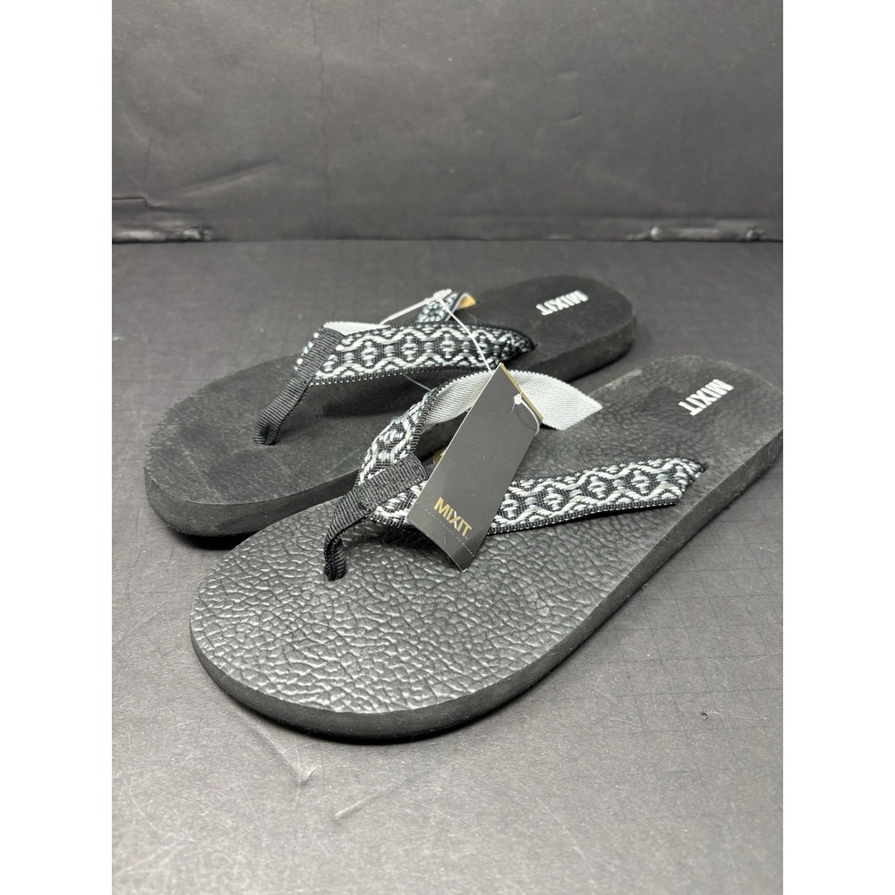 Mixit Women 10 Woven Fabric Strap, Black "Fab Eva" Cushion Insole Flip Flops NEW